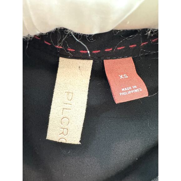 ANTHROPOLOGIE | Pilcro Velvet Button Down Shirt Black Red Floral Blouse | XS - Picture 5 of 7